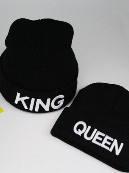 Knitted Hat With 'queen' And 'king' Embroidery